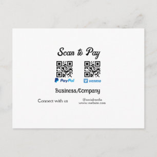 Cartão Postal Digitalize para pagar código q r paypal venmo adic