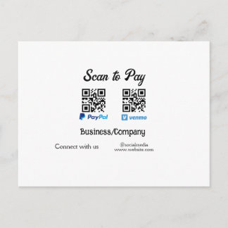 Cartão Postal Digitalize para pagar código q r paypal venmo adic