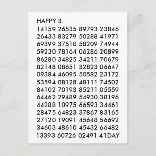 Cartão Postal Dígitos Matemáticos 3.14 Feliz Dia Pi Feliz