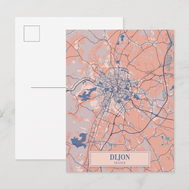 Cartão Postal Dijon França Mapa da Cidade Ventilada Viagem (Frente/Verso)