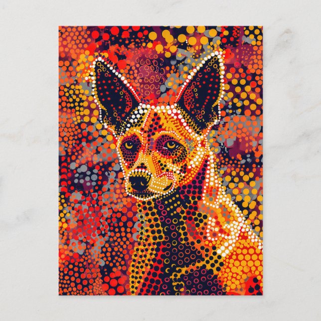 Cartão Postal Dingo no Estilo de Arte Ponto Aborigine (Frente)