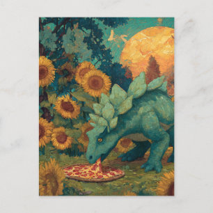 Cartão Postal Dino comendo pizza