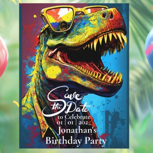 Cartão Postal Dino Cool T-Rex Salve a data (Make your event unforgettable with our Dino Cool T-Rex Save the Date Postcard!)