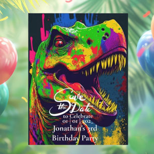 Cartão Postal Dino Feliz T-Rex Salve a data 