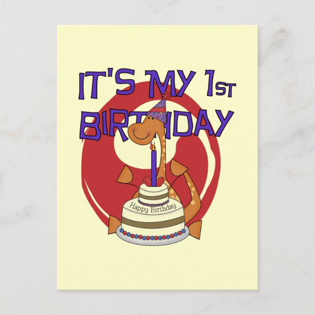 Cartão Postal Dino First Birthday Camisetas e presentes (Frente)