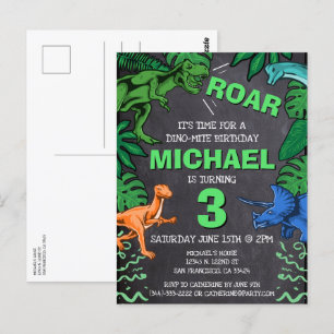 Cartão Postal Dino Trex Jurassic Boy Dinosaur Aniversário