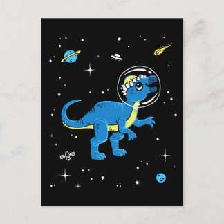 Cartão Postal Dinos Paquicefalossauros Azuis E Amarelos No Espaç