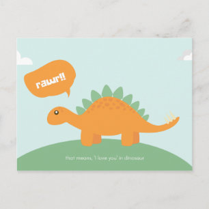 Cartão Postal Dinosaur Azul Claro Amor Engraçado