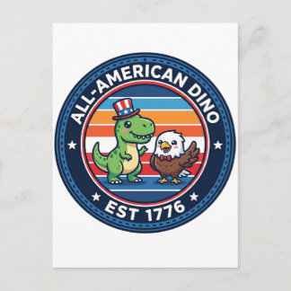 Cartão Postal Dinosaur Kawaii Patriótico Todo-americano DINO EST