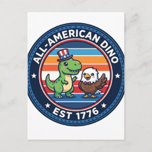 Cartão Postal Dinosaur Kawaii Patriótico Todo-americano DINO EST