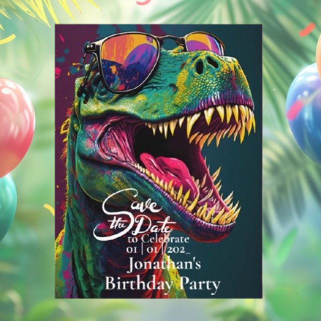 Cartão Postal Dinosaur T-Rex Verde Salvar data  (Celebrate your special day with a fun Dinosaur T-Rex green save the date postcard!  )
