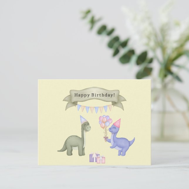 Cartão Postal Dinosaurs With Balloons Happy Birthday Card (Em pé/Frente)