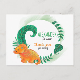 Cartão Postal Dinossaur Birthday   Orange Triceratops Obrigado