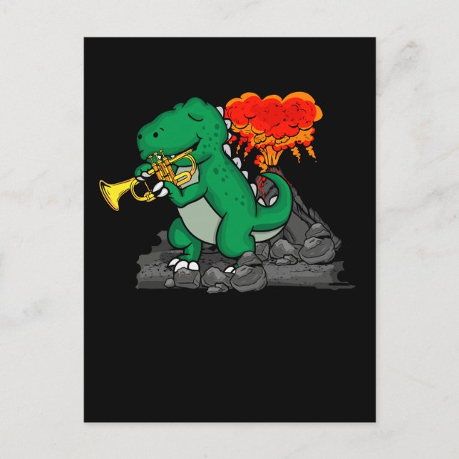 Cartão Postal Dinossaur Gift Kids Trompete Música Grande Banda (Frente)