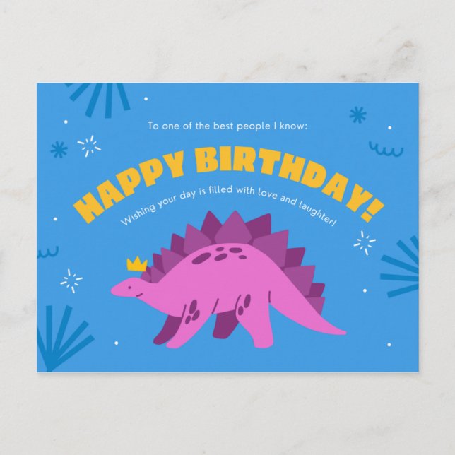 Cartão Postal Dinossaur Kiddie Birthday (Frente)
