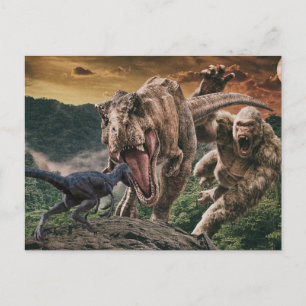 Cartão Postal Dinossaur Tyrannosaurus Gorilla Velociraptor