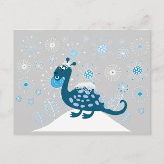 Cartão Postal Dinossauro bonito brincando na neve!