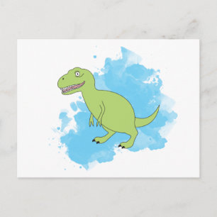 Cartão Postal Dinossauro com Design de Fundo de Aquarela