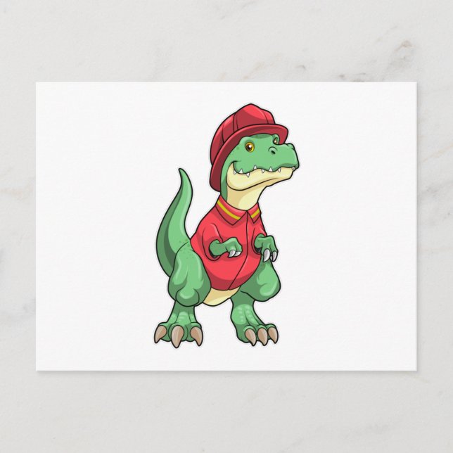 Cartão Postal Dinossauro como Bombeiro com capacete de bombeiro (Frente)