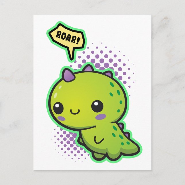 Cartão Postal Dinossauro Cute Kawaii (Frente)