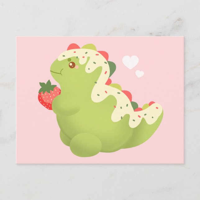 Cartão Postal Dinossauro de Matcha de Morango  (Frente)