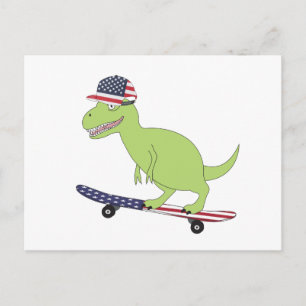Cartão Postal Dinossauro de Skate com Bandeira Americana