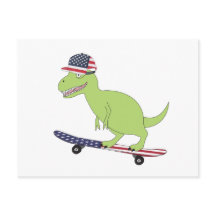 Dinossauro de Skate com Bandeira Americana