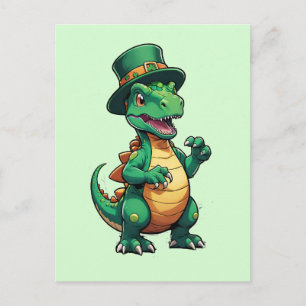 Cartão Postal Dinossauro Dia de São Patrício verde