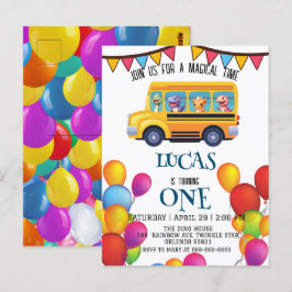 Cartão Postal Dinossauro engraçado De Volta à Escola Ônibus meni