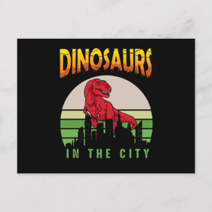 Cartão Postal Dinossauro na Cidade Design de Dinossauro