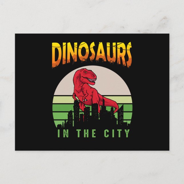 Cartão Postal Dinossauro na Cidade | Design de Dinossauro (Frente)