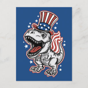 Cartão Postal Dinossauro Patriótico Americano
