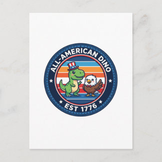 Cartão Postal Dinossauro Patriótico Kawaii Totalmente Americano 