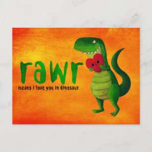 Cartão Postal Dinossauro Romântico RAWR T-rex