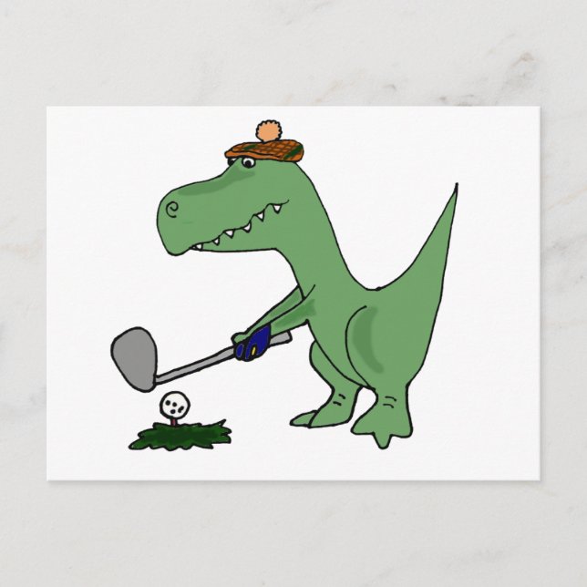 Cartão Postal Dinossauro T-Rex Engraçado Jogando Golfe (Frente)