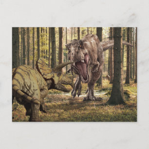 Cartão Postal Dinossauro Tyrannosaurus Triceratops