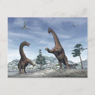 Cartão Postal dinossauros Alamosaurus lutam - renderização 3D