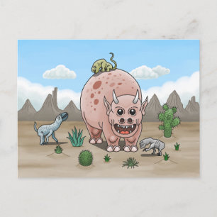 Cartão Postal Dinossauros Cozy Fantasy no Deserto