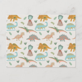 Cartão Postal Dinossauros Crianças Desenho à Mão Boho Padrão de