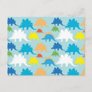 Cartão Postal Dinossauros Designs Azul Laranja Amarelo Dinossaur