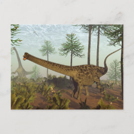Cartão Postal Dinossauros diplodocumentados entre árvores de ara