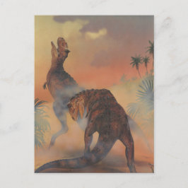 Cartão Postal Dinossauros Vintage, Carnotaurus Raring na Selva