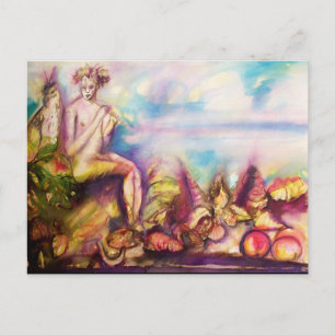 Cartão Postal DIONISO, Tocando Flauta com Conchas Marinhas e Fru