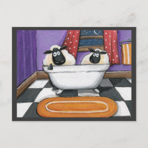 Cartão Postal Dip de Ovinos   Ovinos numa Ilustração de Banho