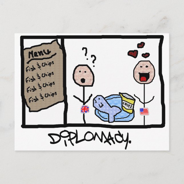 Cartão Postal Diplomacia: Peixes e Chips (Frente)