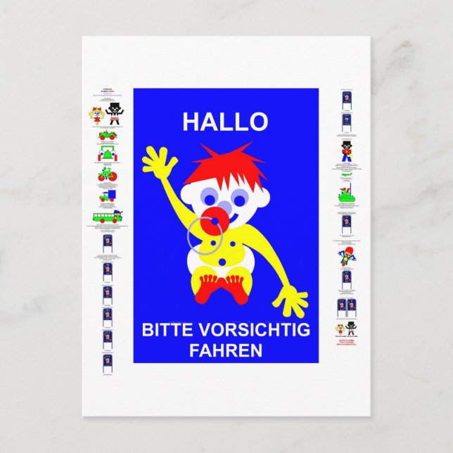 Cartão Postal Dirigir com cuidado - em alemão. (Frente)