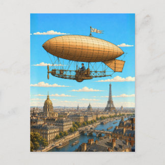 Cartão Postal Dirigível Santos-Dumont Acima de Paris