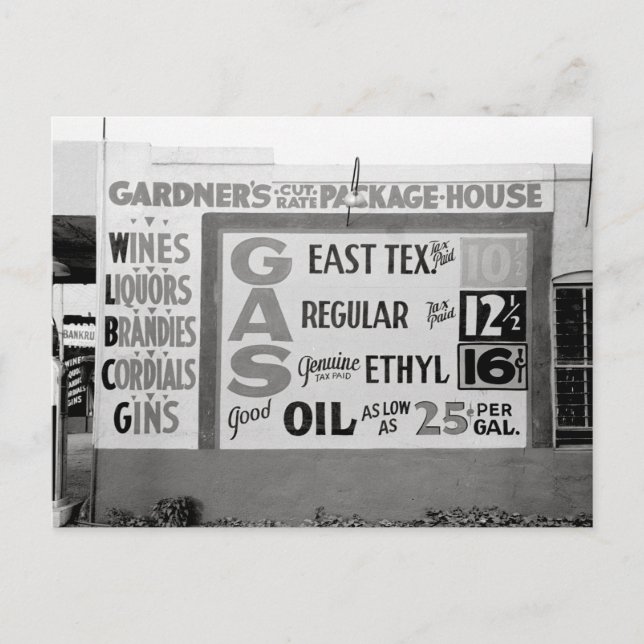 Cartão Postal Discount Liquor & Gasolina, 1939 (Frente)