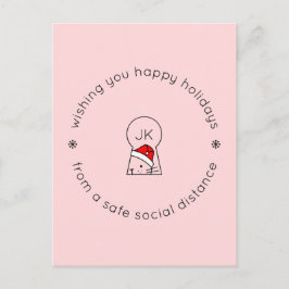 Cartão Postal Distância Social de Natal Gato Engraçado Monograma