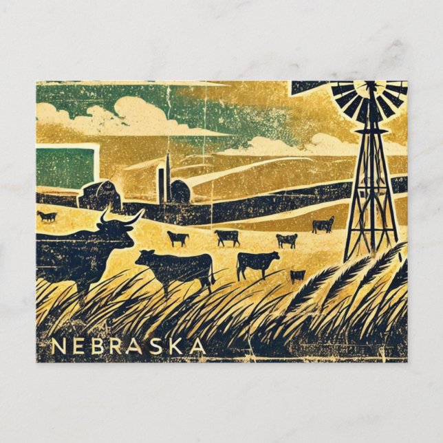 Cartão Postal Distante Grunge do Nebraska (Frente)
